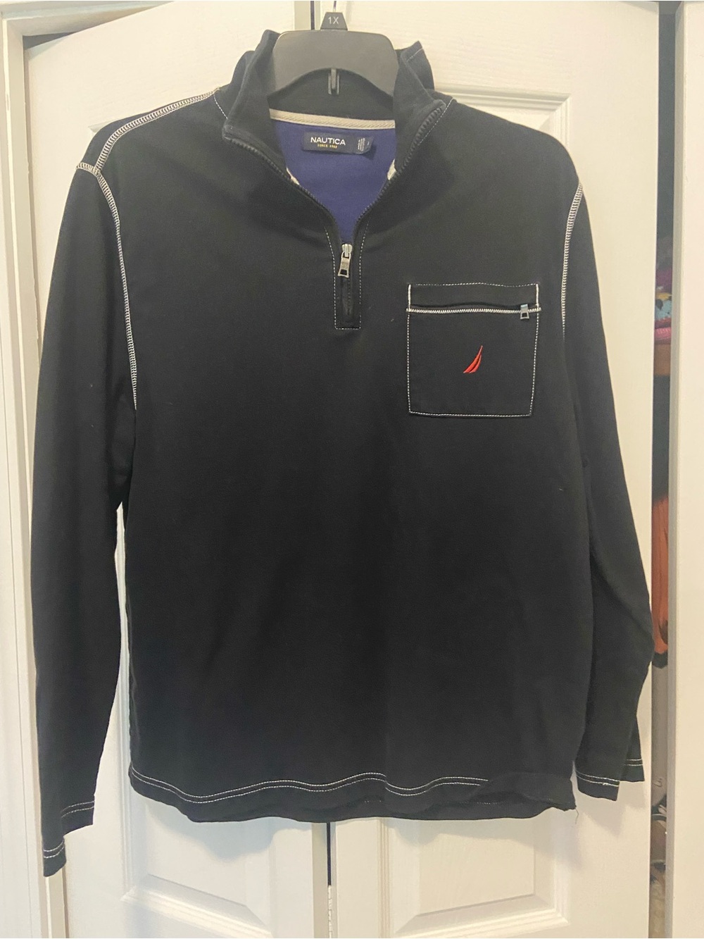 Nautica Navy Quarter-Zip Pullover with Red Logo